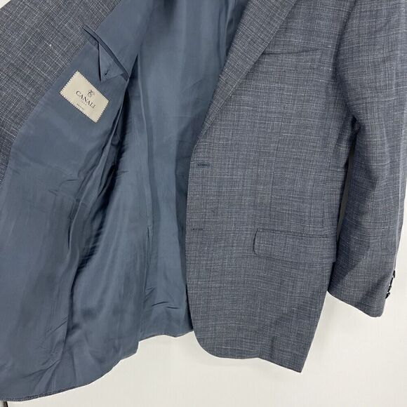 Canali Jacket Size 44L Mens Blue Wool Silk Linen 13290 Two Button Blazer Italy - Picture 4 of 13
